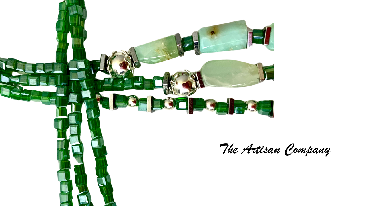 Chrysoprase Stone and Cut Glass Necklace with Earrings