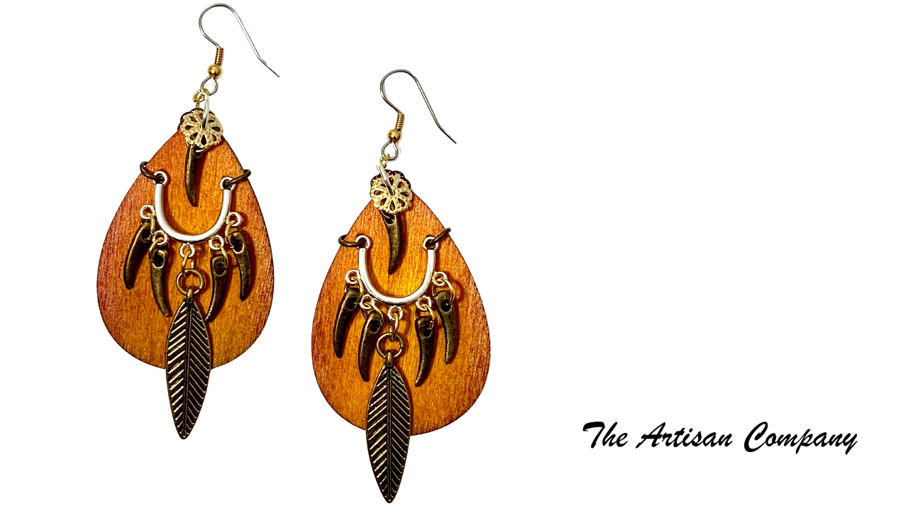 Custom Dyed Balsa Wood Earrings - Earth Tones