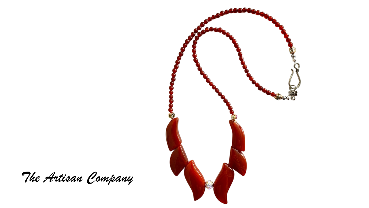 Cut Carnelian Stone Fan Necklace