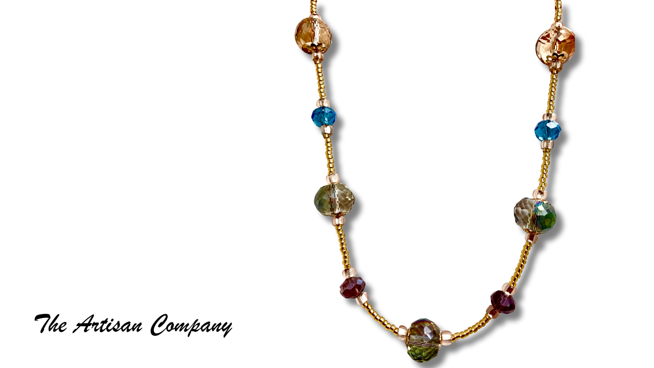 Czech Cut Glass and Gold Seed Bead Necklace