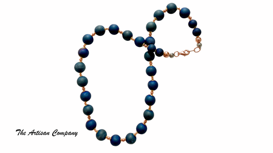 Dark Blue Druzy Agate Necklace with Earrings