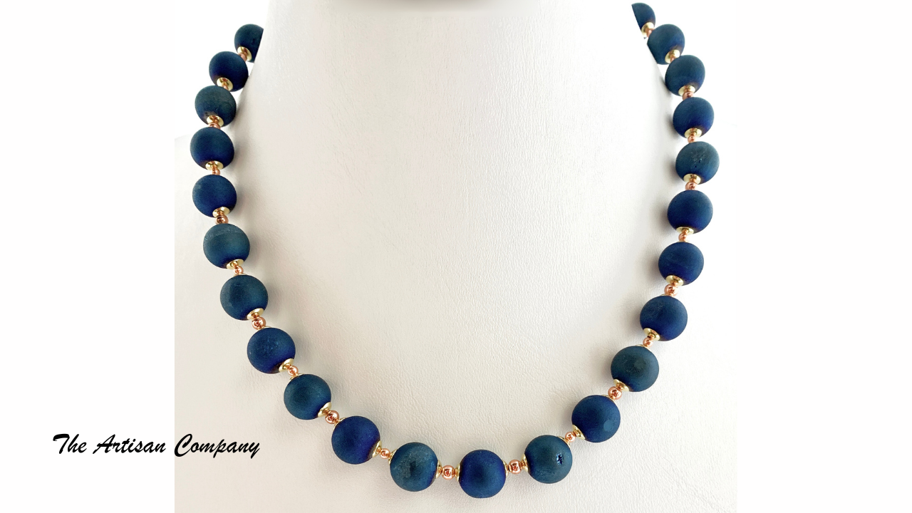 Dark Blue Druzy Agate Necklace with Earrings