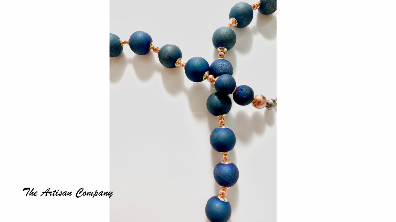 Dark Blue Druzy Agate Necklace with Earrings