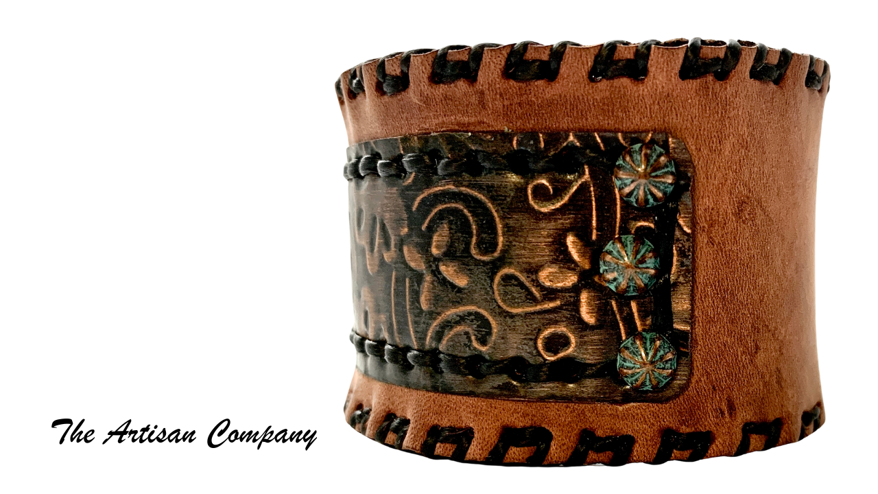 Distressed Cowhide & Copper Bracelet