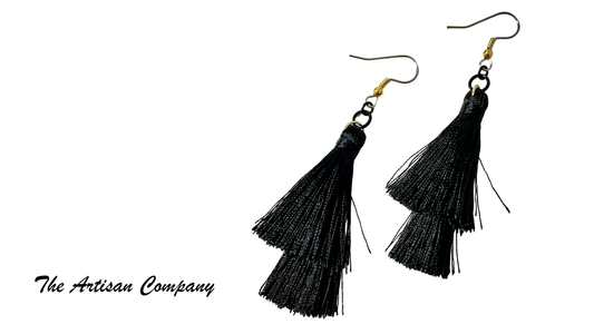 Black Double Tassel Earrings