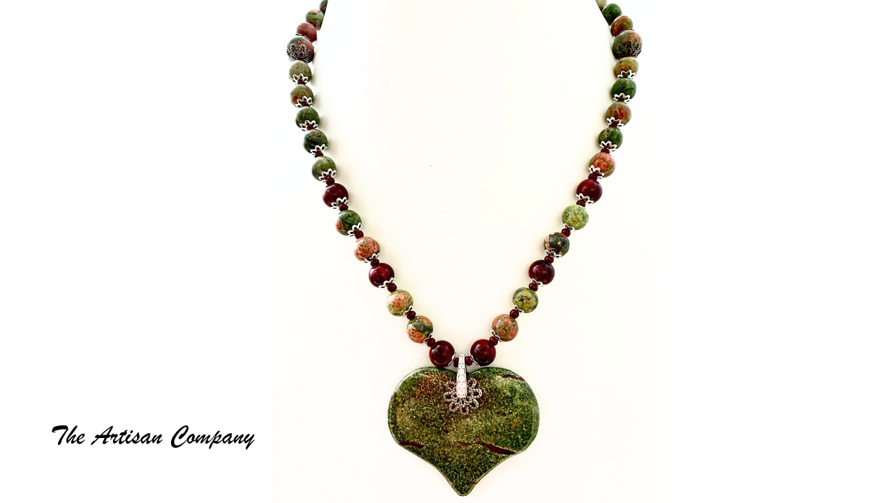 Dragons Blood Jasper & Unakite Stone Necklace with Earrings