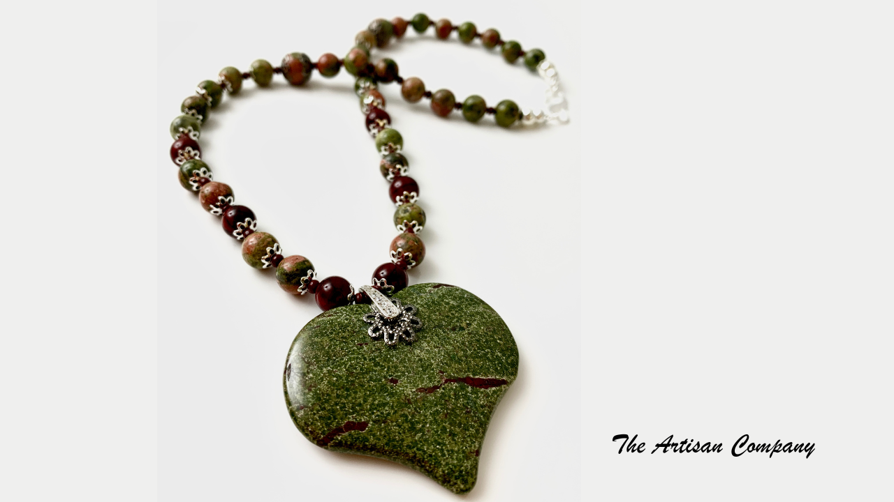 Dragons Blood Jasper & Unakite Stone Necklace with Earrings