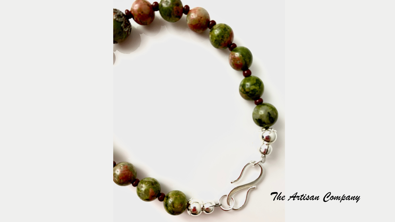 Dragons Blood Jasper & Unakite Stone Necklace with Earrings