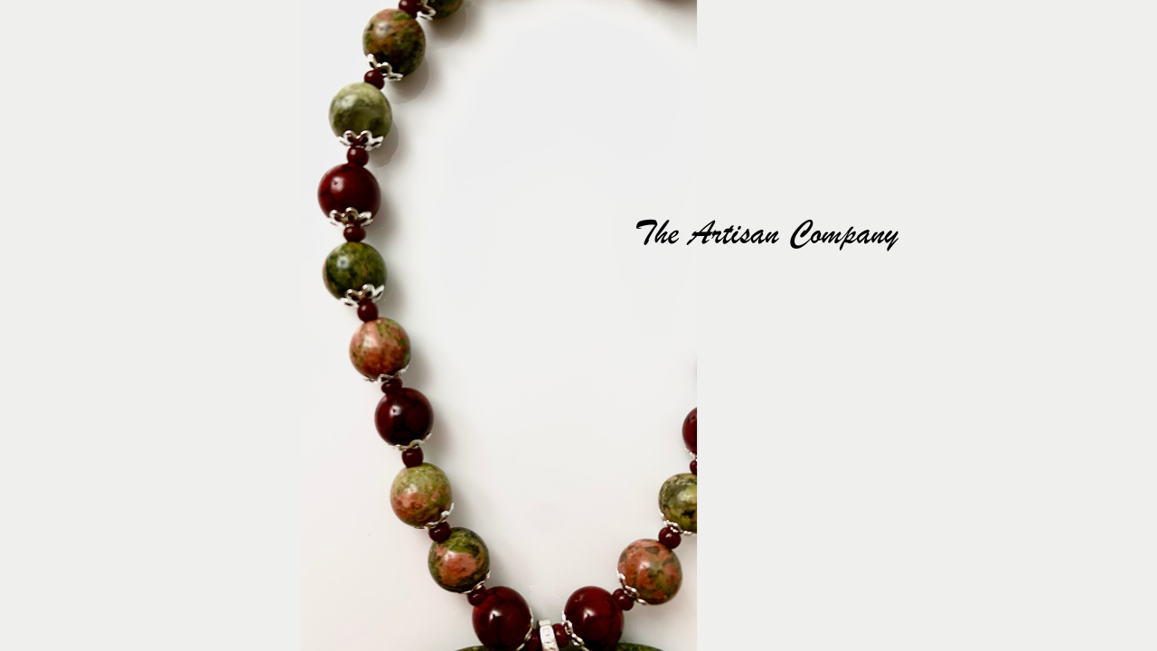 Dragons Blood Jasper & Unakite Stone Necklace with Earrings