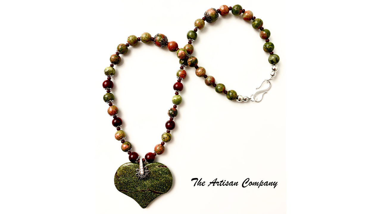 Dragons Blood Jasper & Unakite Stone Necklace with Earrings