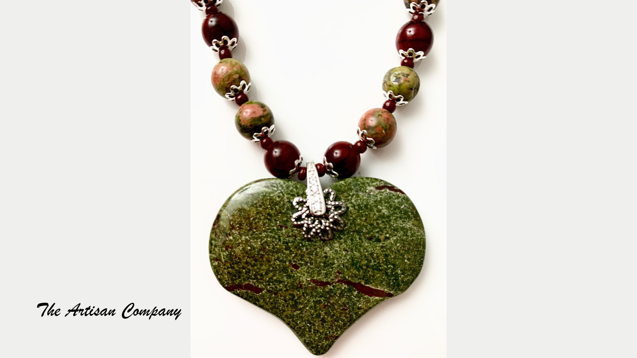 Dragons Blood Jasper & Unakite Stone Necklace with Earrings