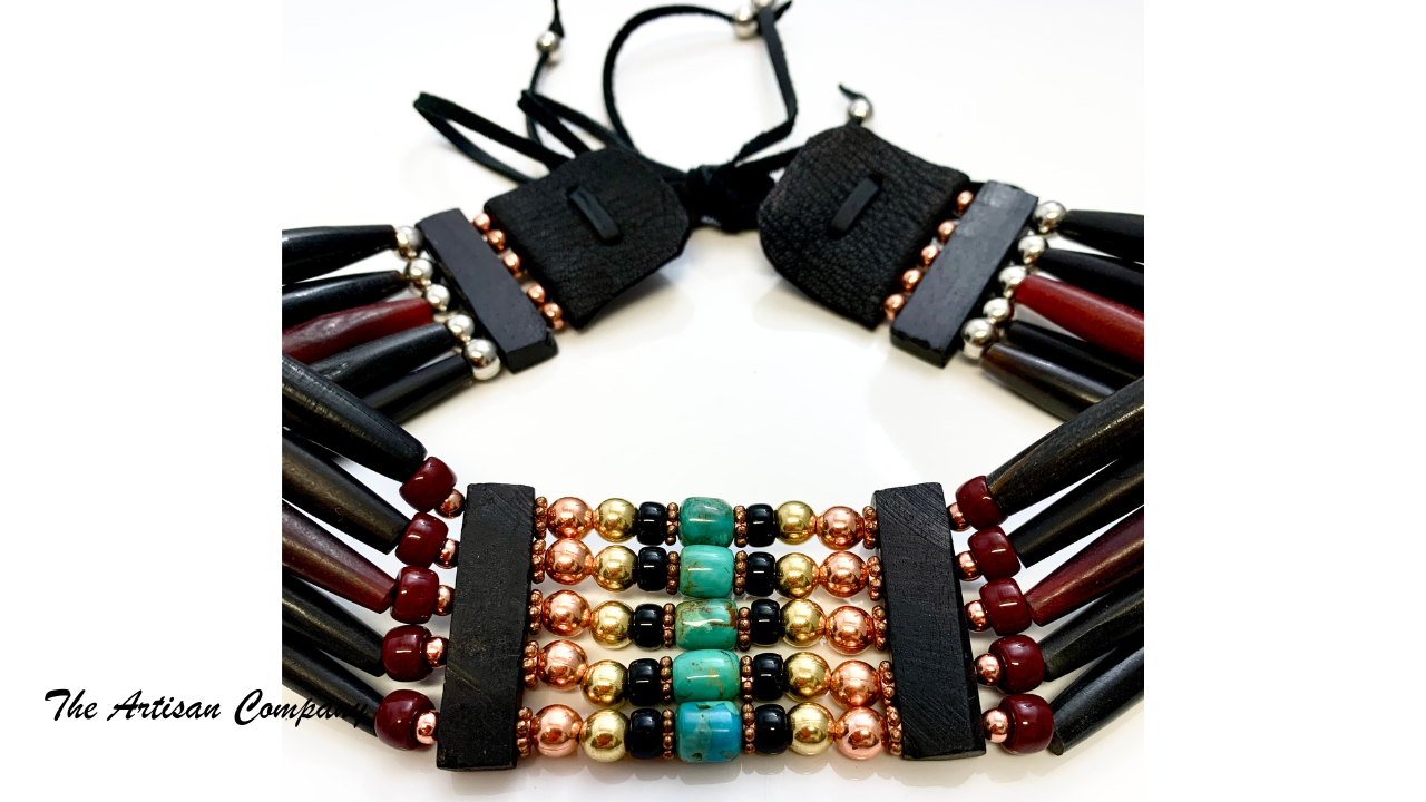 Five Strand Black Buffalo Horn Turquoise Choker