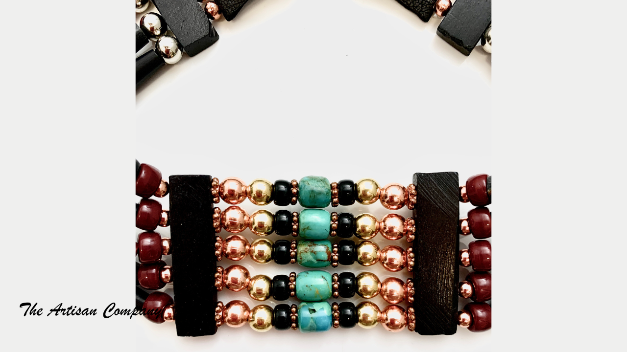 Five Strand Black Buffalo Horn Turquoise Choker