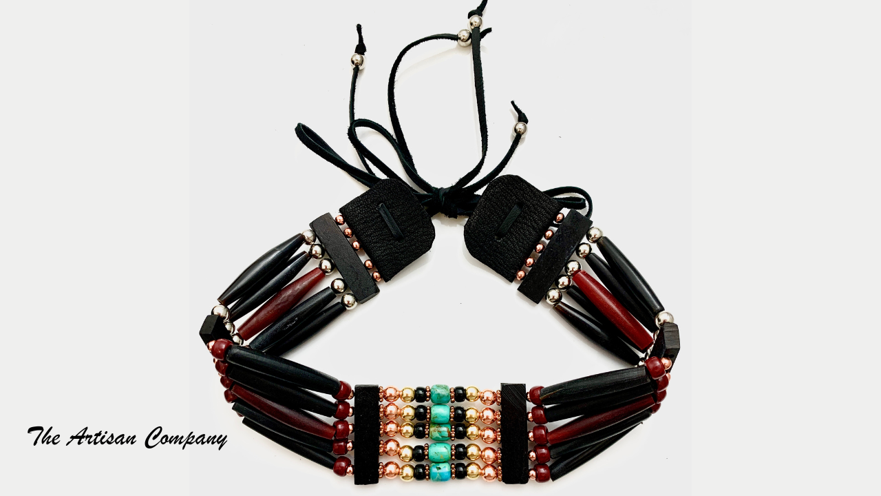 Five Strand Black Buffalo Horn Turquoise Choker