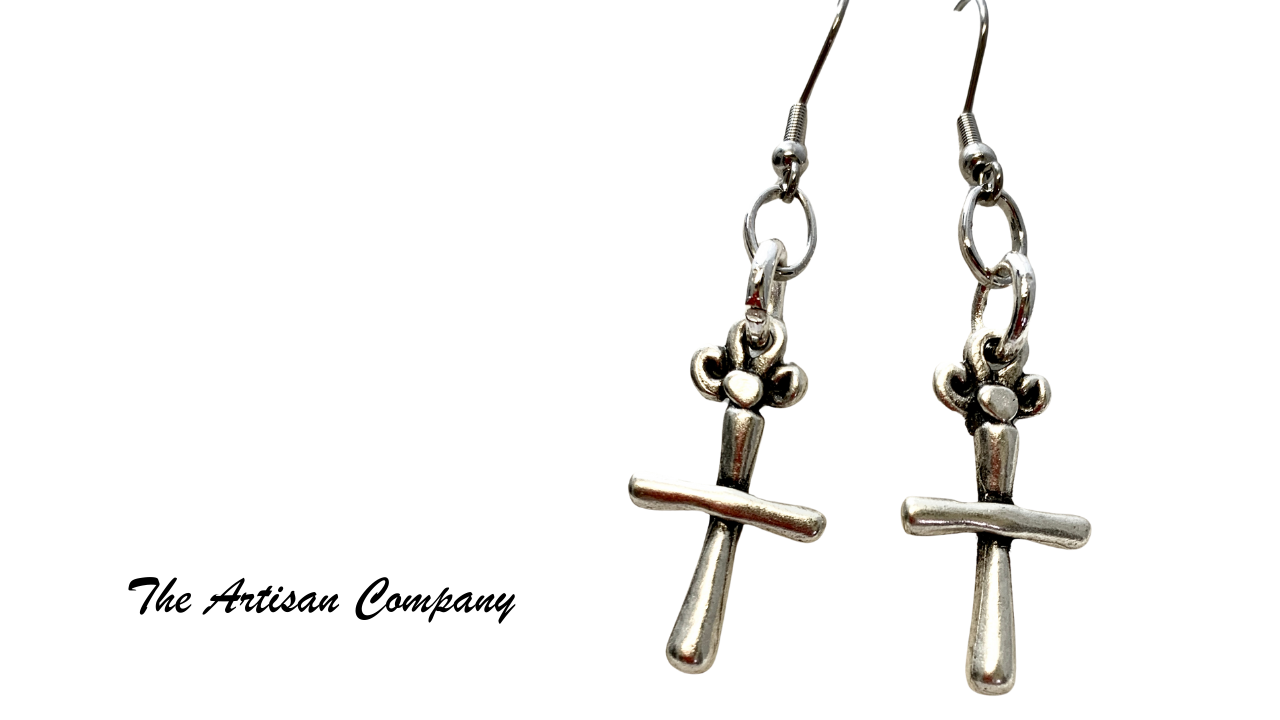 Frosted Silver Cross Earrings