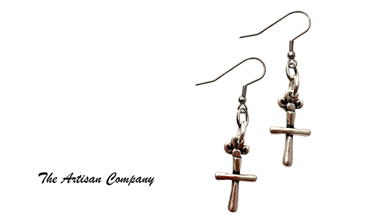 Frosted Silver Cross Earrings