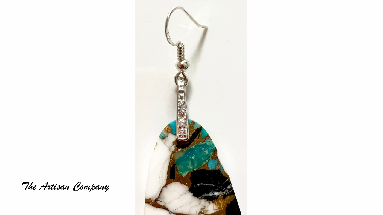 Giant White Buffalo Turquoise Bronze Composite Earrings (Kingman Mine)