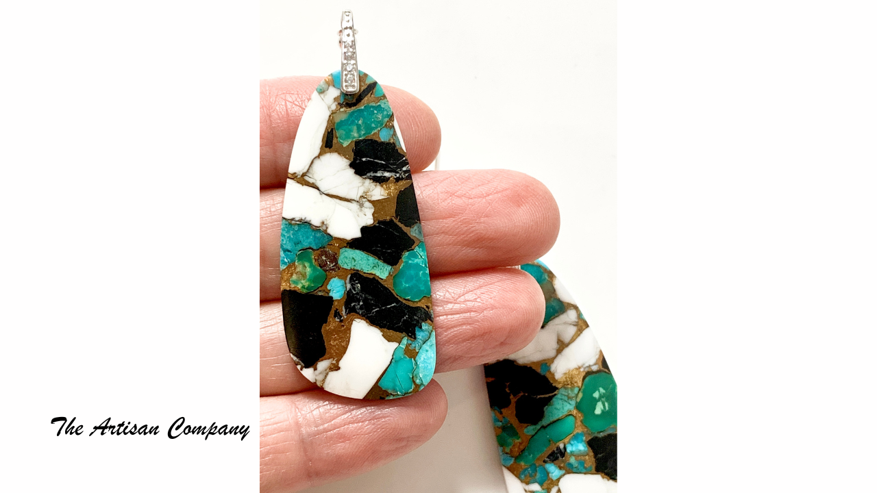 Giant White Buffalo Turquoise Bronze Composite Earrings (Kingman Mine)