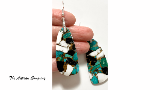 Giant White Buffalo Turquoise Bronze Composite Earrings (Kingman Mine)