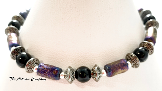 Gold Wash Purple Tube Bead Bracelet with Onyx