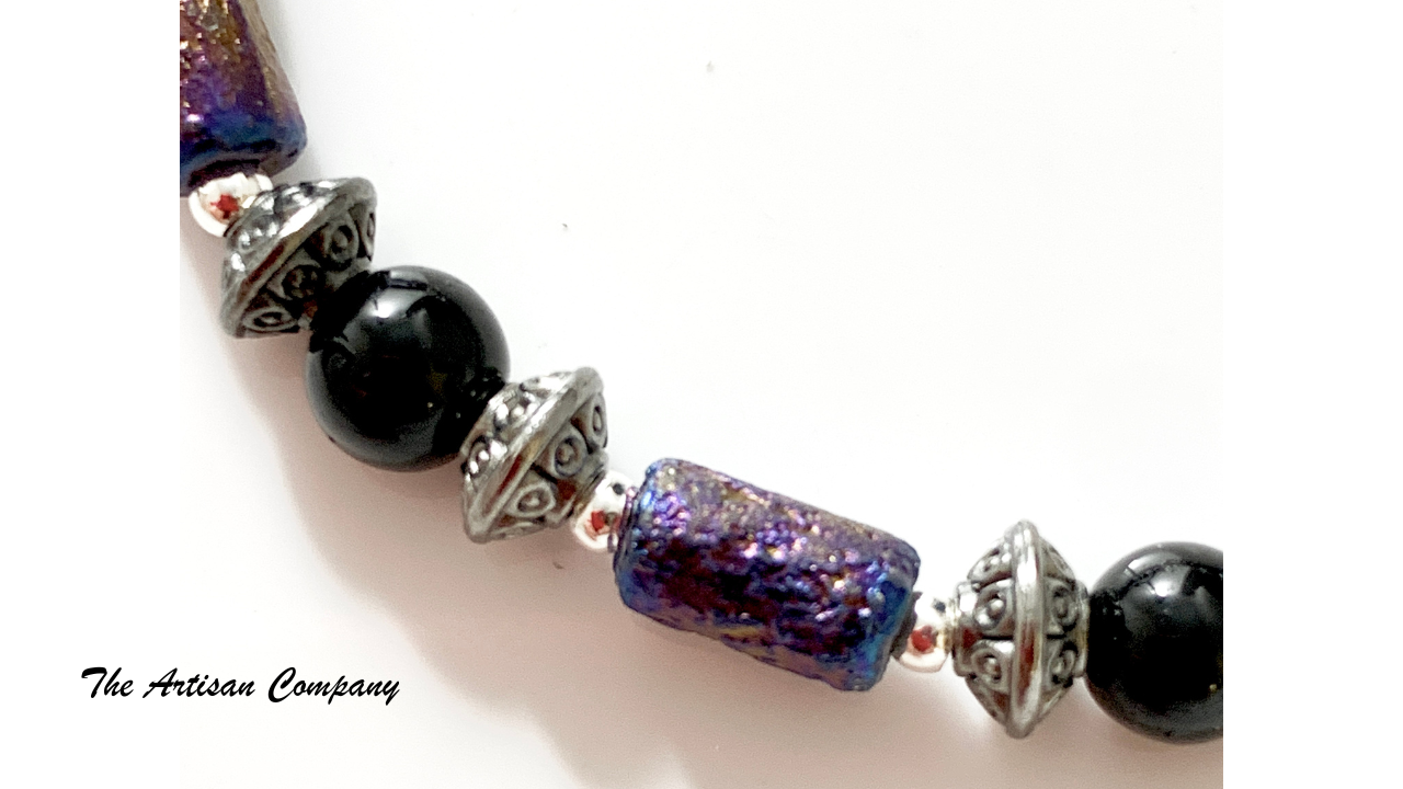 Gold Wash Purple Tube Bead Bracelet with Onyx