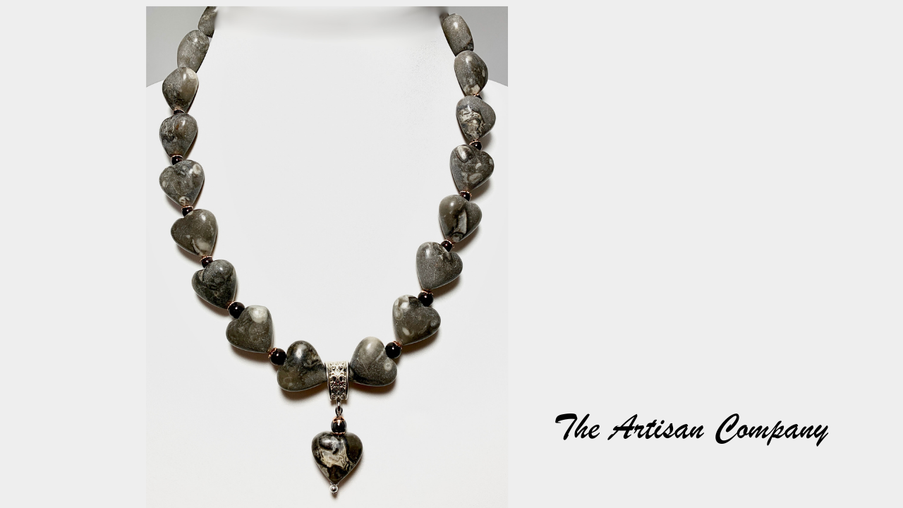 Gray Map Stone Jasper Heart Necklace - Madagascar