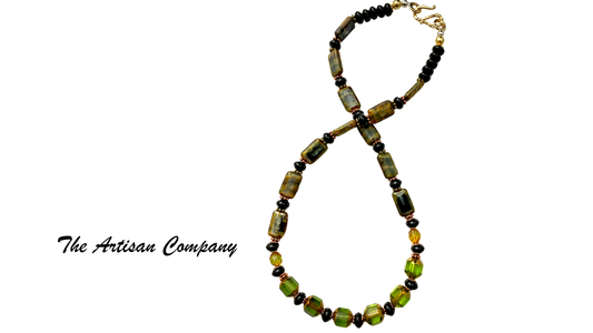 Green Cathedral Cut Czech Glass Necklace