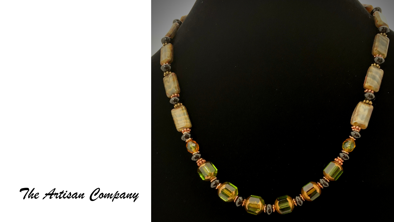 Green Cathedral Cut Czech Glass Necklace