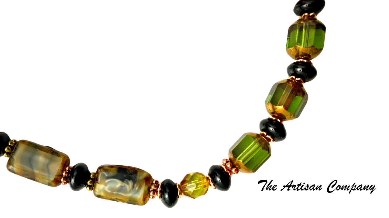 Green Cathedral Cut Czech Glass Necklace