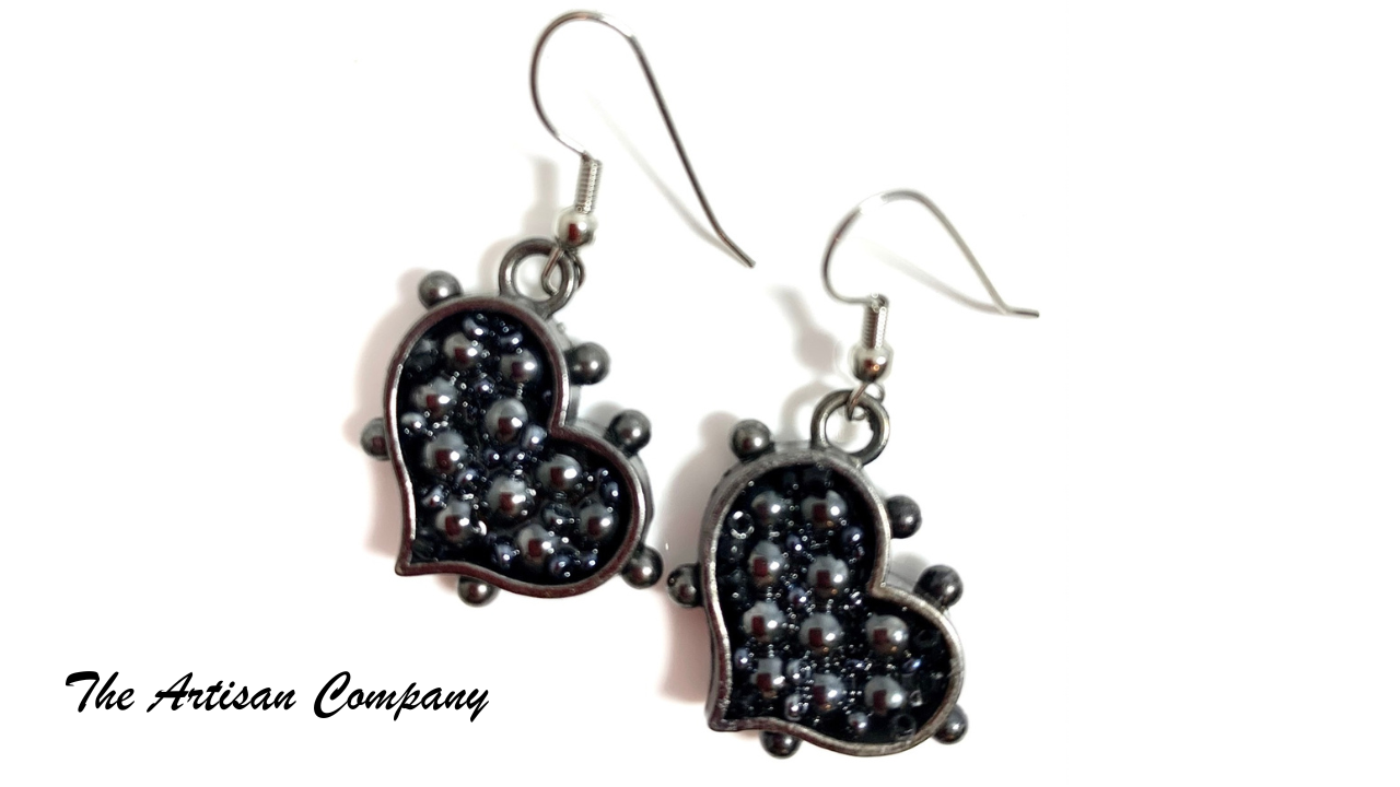 Gun Metal Heart Earrings