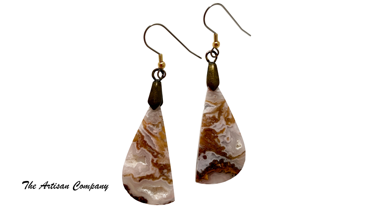 Laguna Lace Agate Earrings with Druzy Pockets (Mexico)