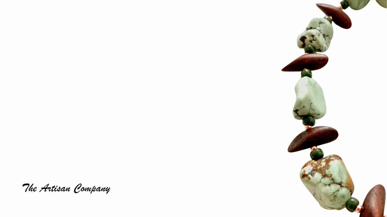 Large Chunky Light Green Turquoise Necklace with Wood