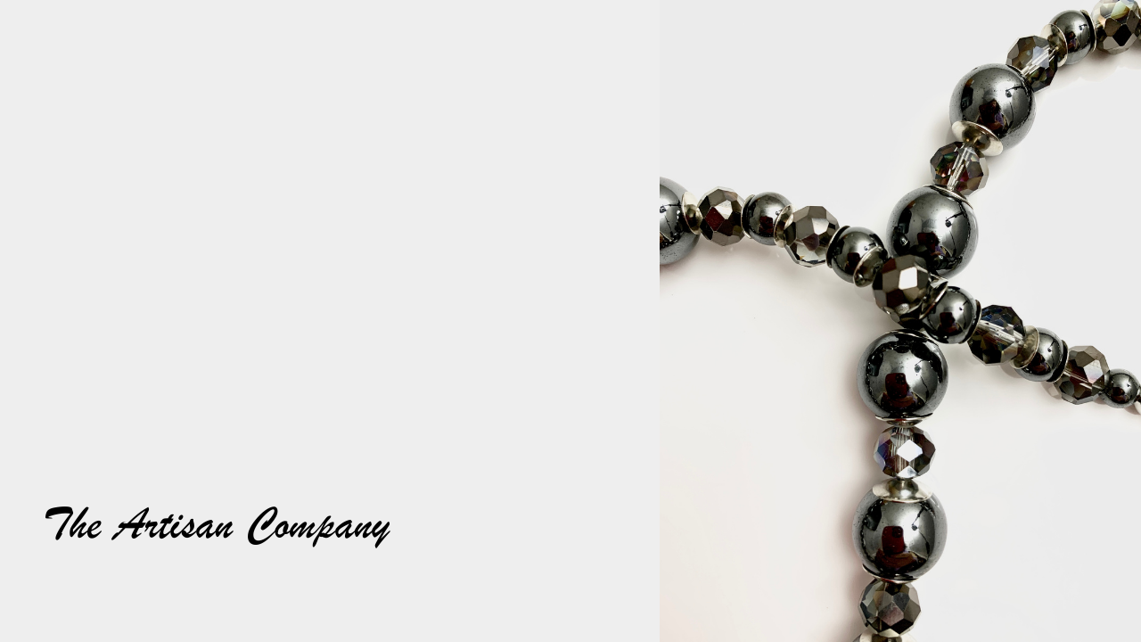 Large Hematite Stone and Czech Cut Glass Necklace