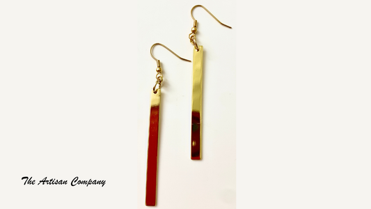 Long Rectangle Brass Earrings