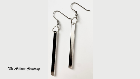 Long Rectangle Silver Earrings