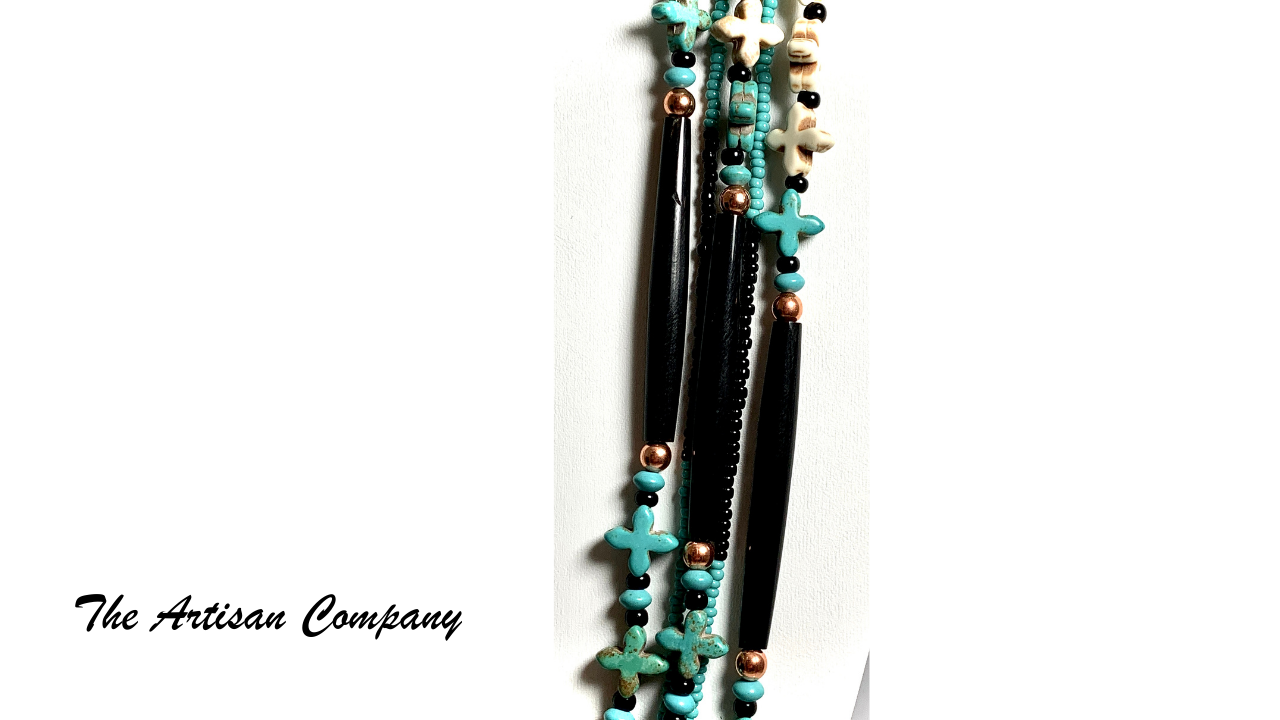 Magnesite Cross Necklace with Black Buffalo Horn