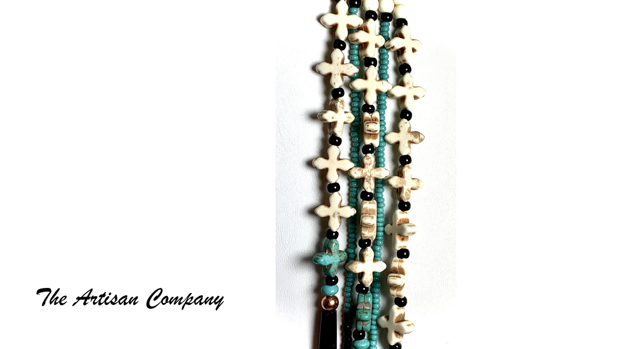 Magnesite Cross Necklace with Black Buffalo Horn