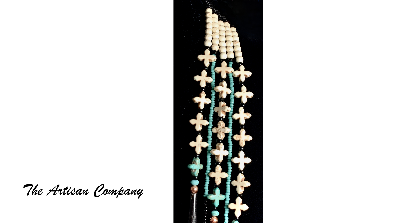 Magnesite Cross Necklace with Black Buffalo Horn