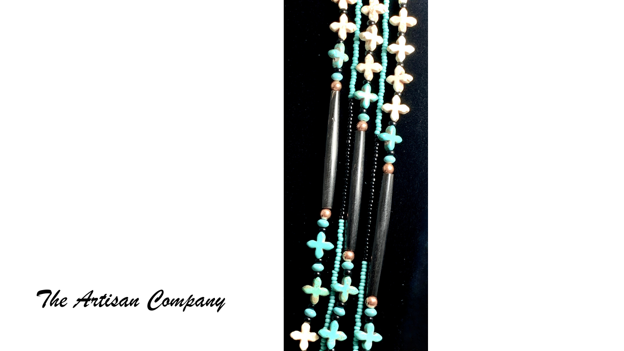 Magnesite Cross Necklace with Black Buffalo Horn