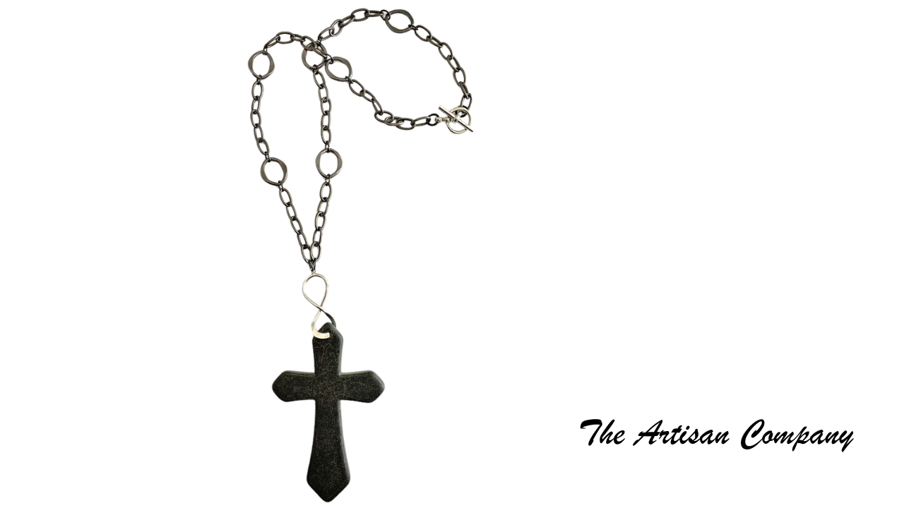 Matte Black Magnesite Stone Cross Necklace