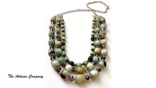 Matte Finish Amazonite Stone Necklace w Earrings