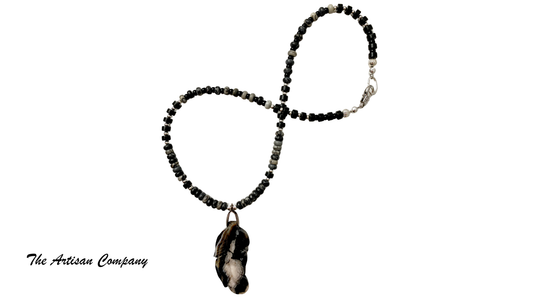 Mens Agate and Black Jasper Necklace