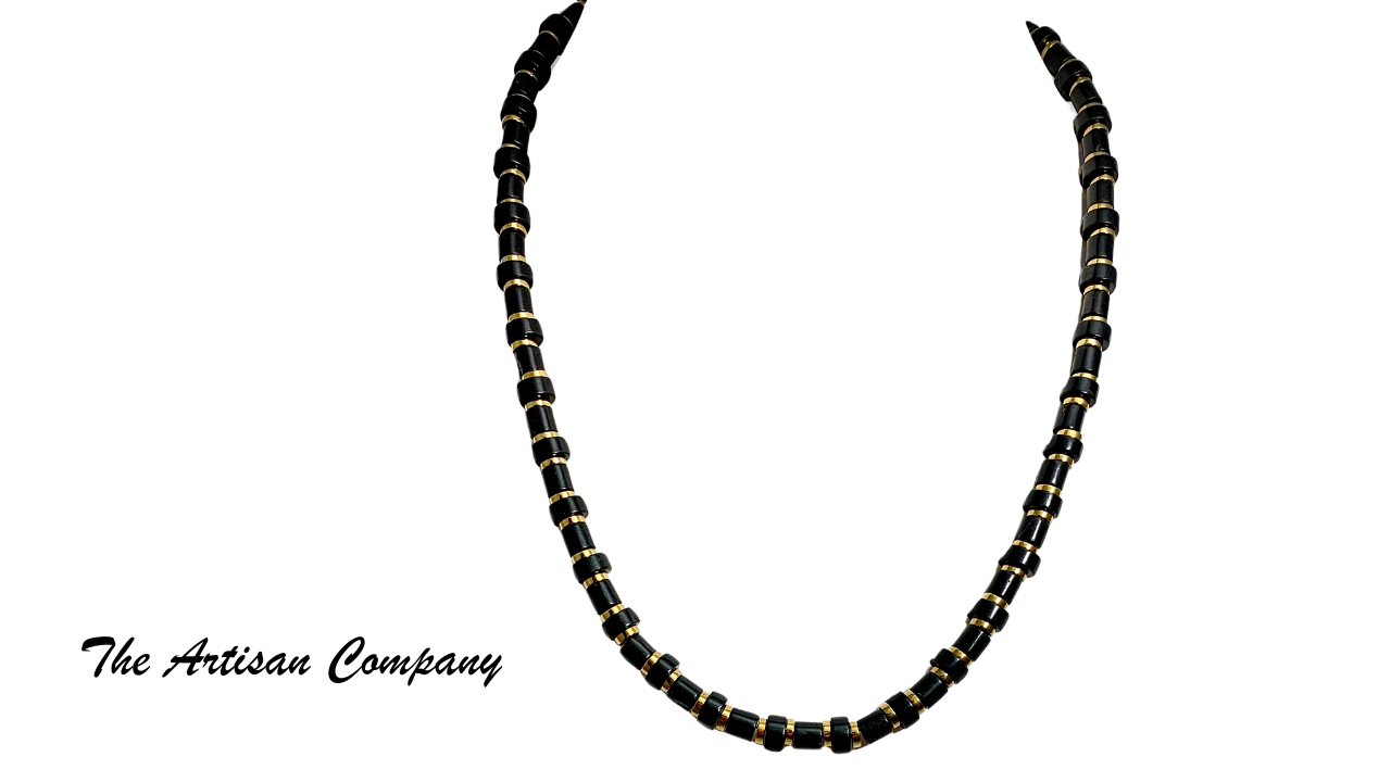 Mens Black Jasper Stone and Hematite Necklace