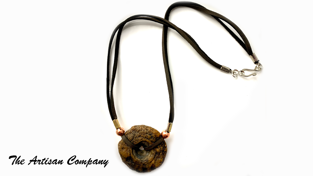 River Stone & Leather Mens Necklace