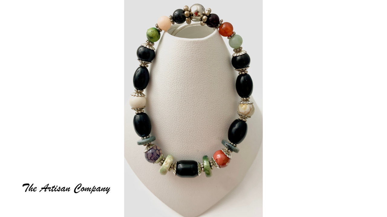 Multi-stone Stretch Bracelet with Jet Stone
