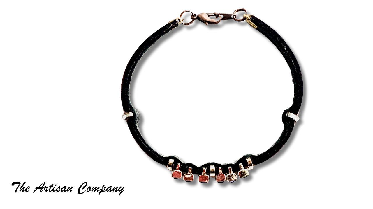 Narrow Leather Bracelet with Rhinestones