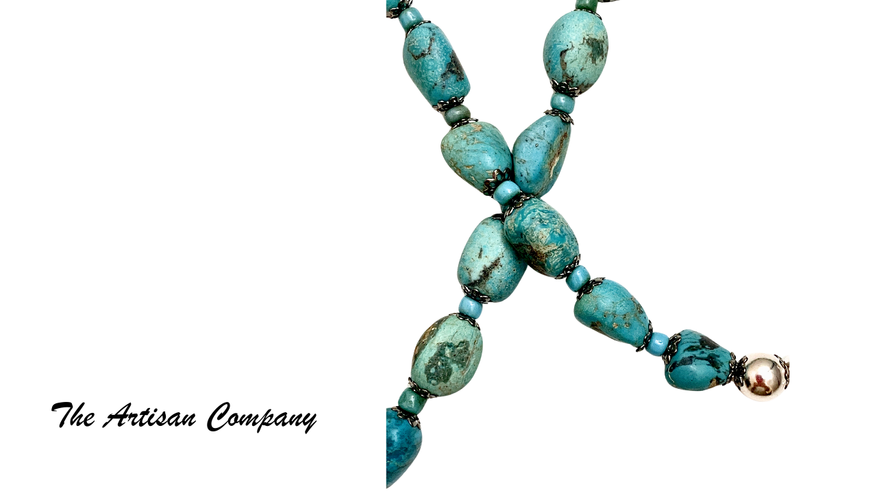 Natural Chunky Nacozari Turquoise Necklace with Sterling Cross w/ Earrings