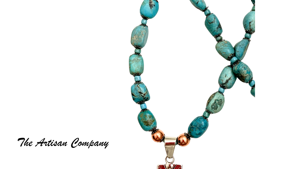 Natural Chunky Nacozari Turquoise Necklace with Sterling Cross w/ Earrings