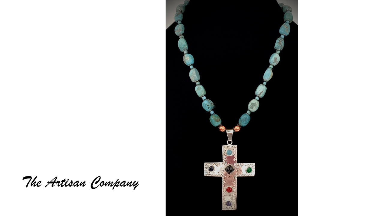 Natural Chunky Nacozari Turquoise Necklace with Sterling Cross w/ Earrings