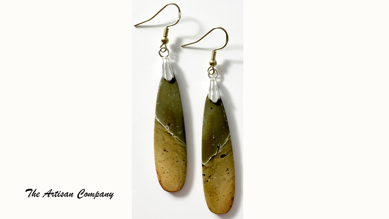 Olive Green Polychrome Jasper Slab Earrings